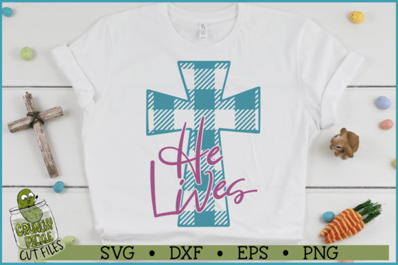He Lives Plaid Cross: Easter Faith Design